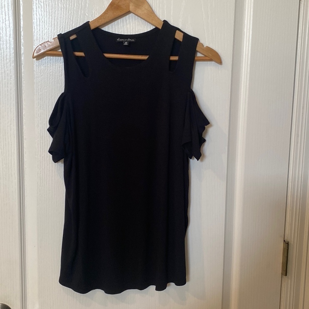 Allison Andrews black cut out shoulder with a cold shoulder short sleeve
